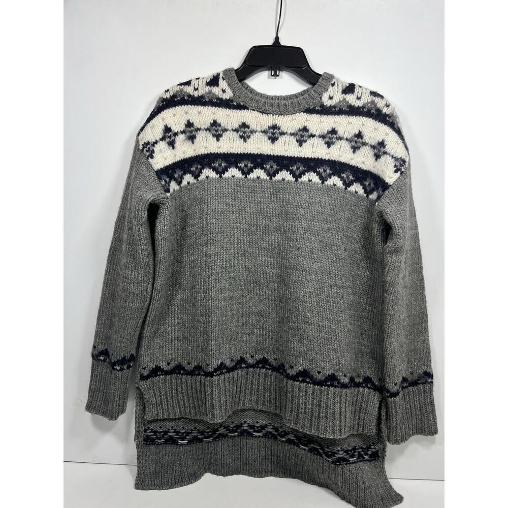 Ann Taylor Loft Fair Aisle High Low Sweater Gray Women Sz S Nordic Cozy Warm - Picture 2 of 9